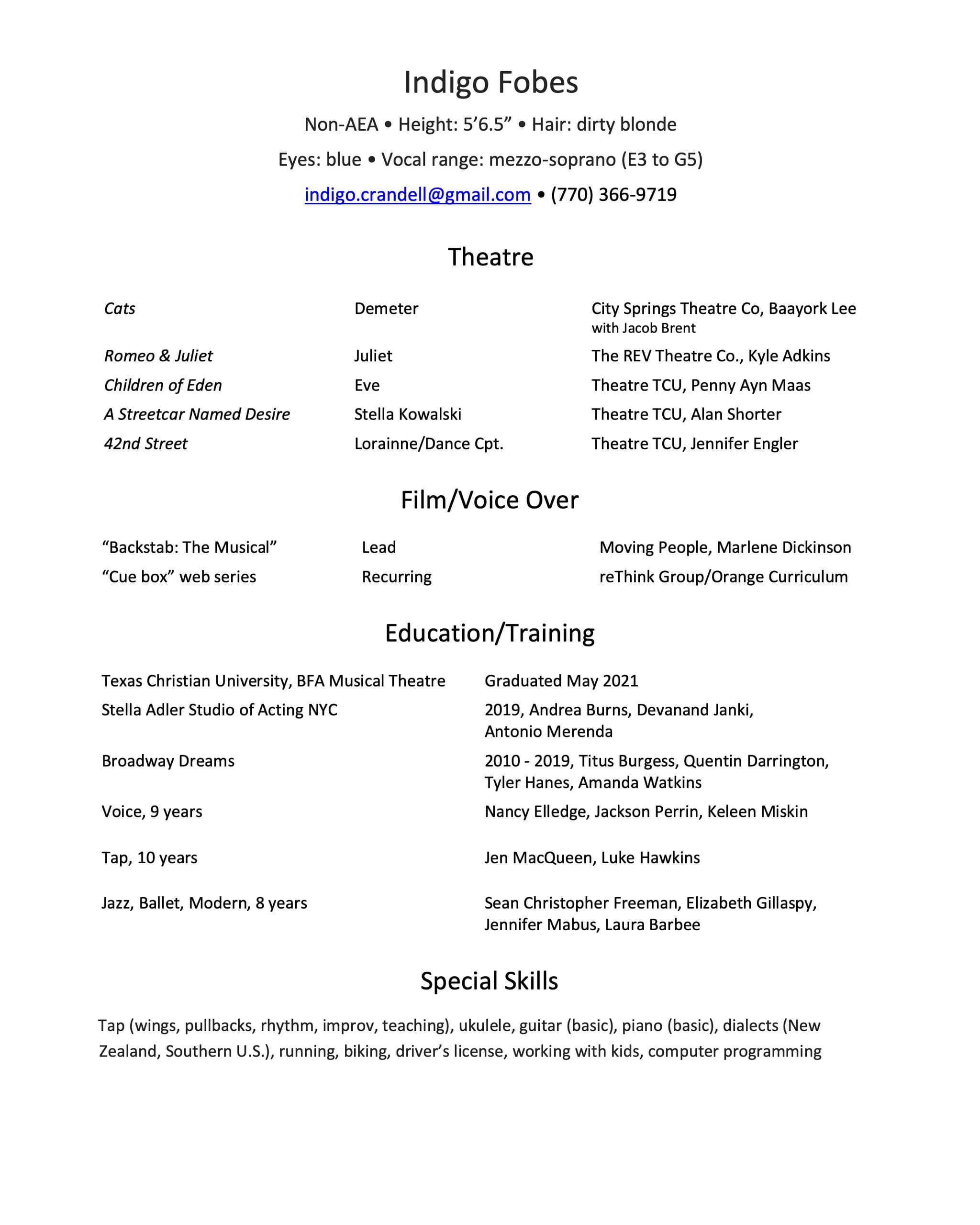 Indigo's resume